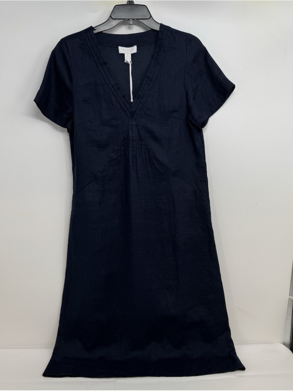 WHITE LABEL THE WHITE COMPANY V NECK Navy MIDI LINEN DRESS, Size 8